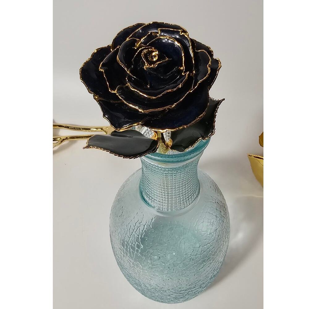 Gold Dipped Real Rose 10.25" Navy Blue Preserved Flower